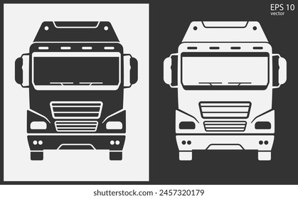 Truck icon front view. Black on White Background. Vector Illustration.
