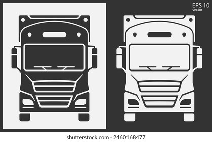 Truck icon front view. Black on White Background. Vector icon.