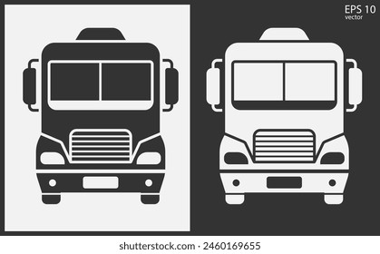 Truck icon front view. Black on White Background. Vector icon.