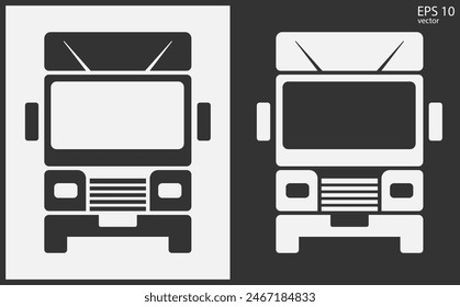 Truck icon front view. Black on White Background. Vector icon.