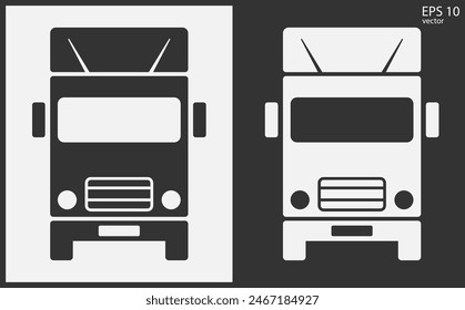 Truck icon front view. Black on White Background. Vector icon.