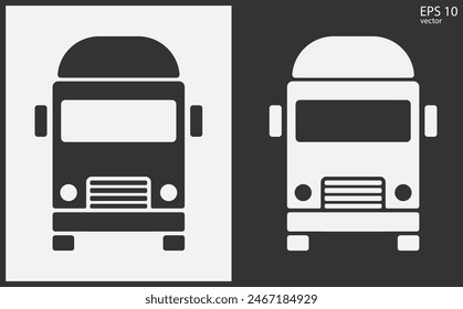 Truck icon front view. Black on White Background. Vector icon.