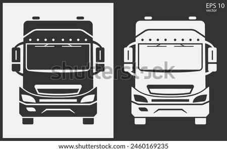 Truck icon front view. Black on White Background. Vector icon.