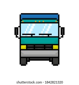Truck icon. Front view. Pixel drawing. Vector flat graphic illustration. The isolated object on a white background. Isolate.