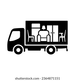 Truck icon. Furniture transportation. Black silhouette. Side view. Vector simple flat graphic illustration. Isolated object on a white background. Isolate.