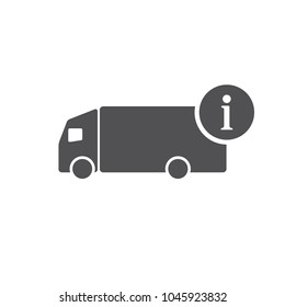 Truck icon with information sign. Truck icon and about, faq, help, hint symbol. Vector icon