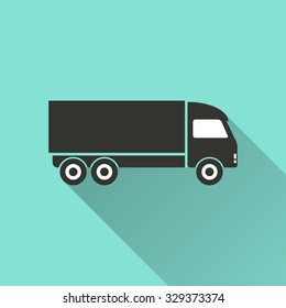 Truck  icon with long shadow, flat design. Vector illustration.