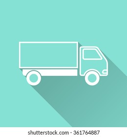 Truck  icon with long shadow, flat design. Vector illustration.