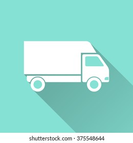 Truck  icon with long shadow, flat design. Vector illustration.