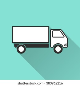 Truck   icon with long shadow, flat design. Vector illustration.