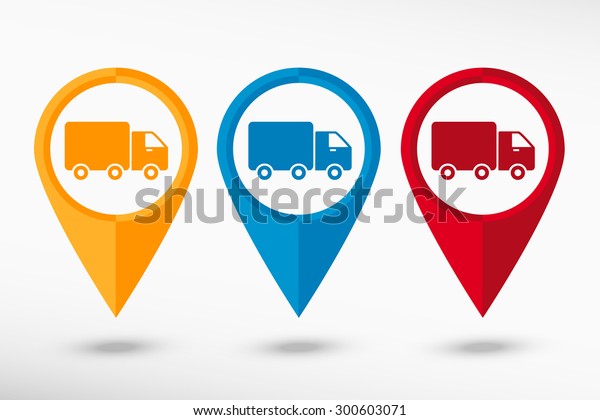 Truck icon  map pointer, vector illustration. Flat
design style
