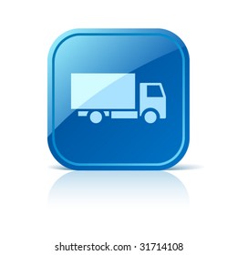 Truck icon on blue glossy square vector web button