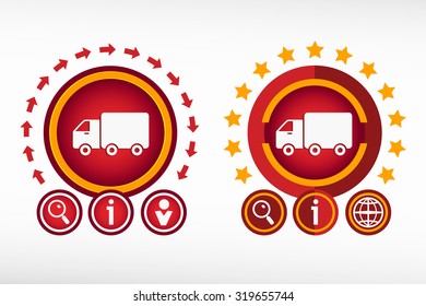Truck icon on creative background. Red design concept for banner, web, advertising, print.