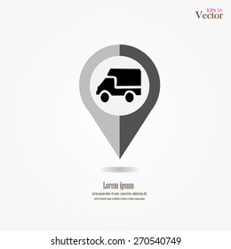Truck Icon On Map Pointer.map pointer with truck.vector illustration.