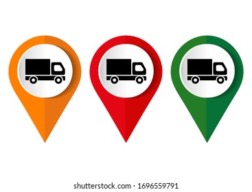 truck icon on square internet button	