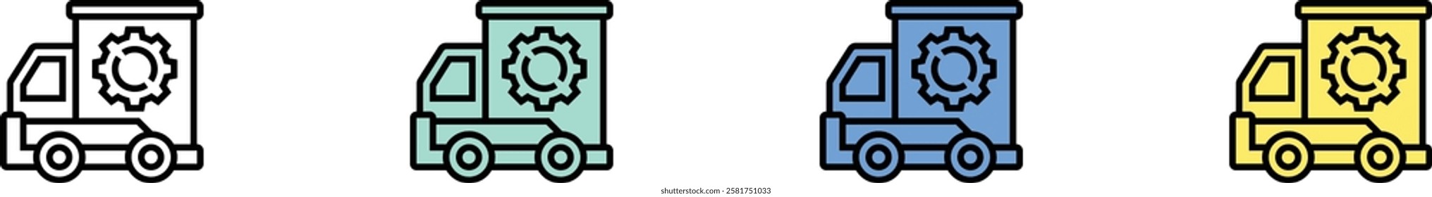 truck icon. Outline, Green, Blue and Yellow Style Design Isolated On White Background
