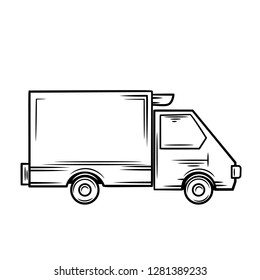 Truck icon, outline vector. Food delivery or commercial shipping. Retro style.