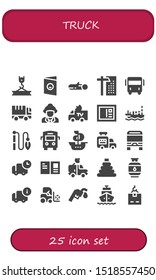truck icon set. 25 filled truck icons.  Collection Of - Crane, Postcard, Wood, Bus, Truck, Firefighter, Van, Ship, Toy, Ice cream van, Delivery, Gas, Forklift, Gas station icons