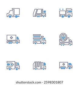 Truck icon set Bold line style Duotone colors Editable stroke. garbage truck, delivery, delivery truck, truck.