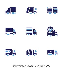 Truck icon set Bold style Duotone colors. garbage truck, delivery, delivery truck, truck.