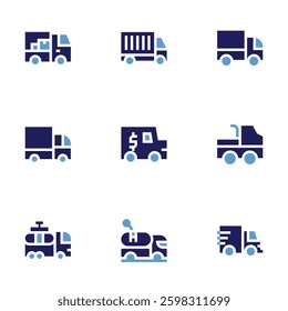 Truck icon set Bold style Duotone colors. delivery, truck, cargo truck, tanker.