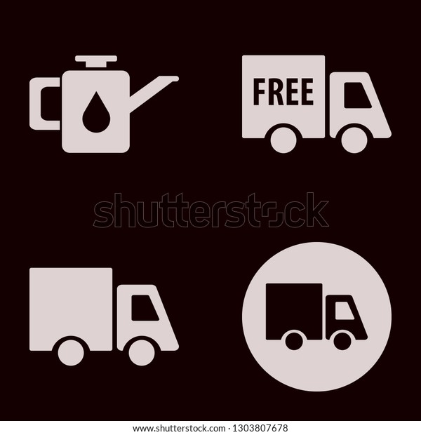 truck icon set with truck, car oil and free\
delivery vector\
illustration