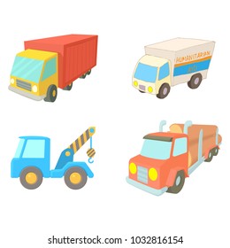 Truck icon set. Cartoon set of truck vector icons for web design isolated on white background