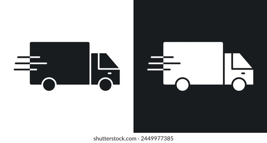 Truck Icon Set with Courier Delivery Truck and Fast Shipping Service Lorry Sign