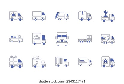 Truck icon set. Duotone style line stroke and bold. Vector illustration. Containing moving truck, small, garbage, delivery, truck, military.