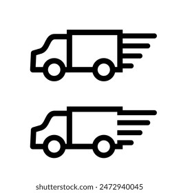 Truck icon set. Freight, delivery symbol. truck sillhouette for web, social media, printable. Vector illustration. Black contour linear silhouette. Side view truck. Editable strokes. fast delivery.