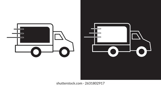 Truck icon set. Freight, delivery symbol. truck sillhouette for web, social media, printable. Vector illustration. Black contour linear silhouette. Side view truck. Editable strokes. fast delivery.