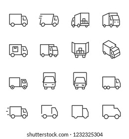 Truck, icon set. lorry, linear icons. Line with editable stroke