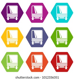 Truck icon set many color hexahedron isolated on white vector illustration