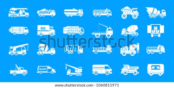 Truck icon set. Simple set of truck\
vector icons for web design isolated on blue\
background