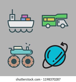 truck icon set. vector set about trailer, monster truck, cargo ship and delivery icons set.