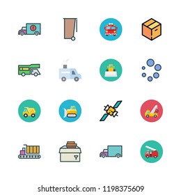 truck icon set. vector set about crane, cargo truck, bulldozer and fire truck icons set.