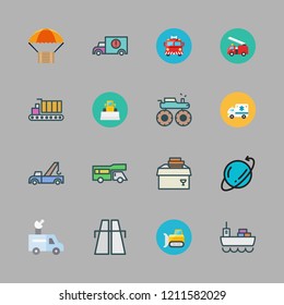 truck icon set. vector set about crane, monster truck, cargo ship and trailer icons set.