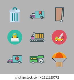 truck icon set. vector set about bulldozer, crane, garbage and delivery icons set.