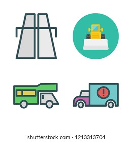 truck icon set. vector set about cargo truck, bulldozer, highway and trailer icons set.