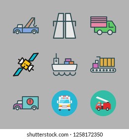 truck icon set. vector set about highway, cargo truck, ambulance and fire truck icons set.