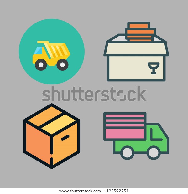 truck icon set. vector set about dump
truck, cargo truck, warehouse and delivery icons
set.