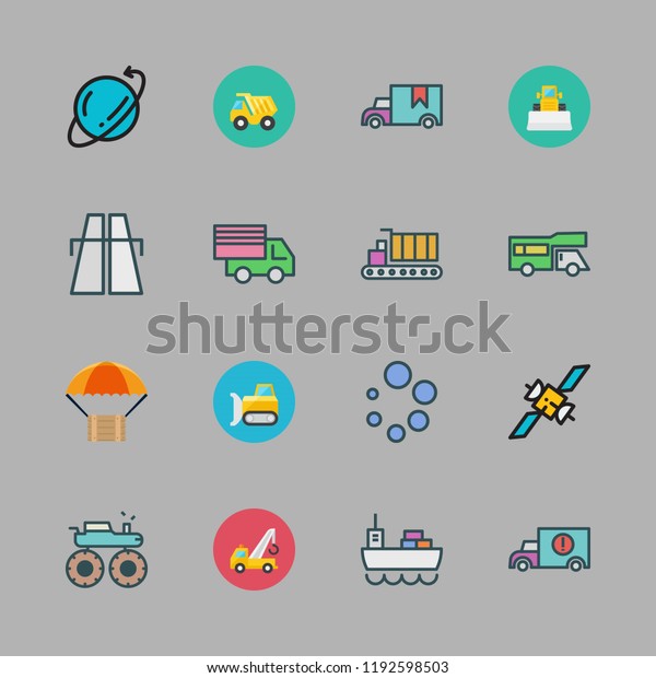 truck icon set. vector set about\
monster truck, cargo truck, highway and loading icons\
set.
