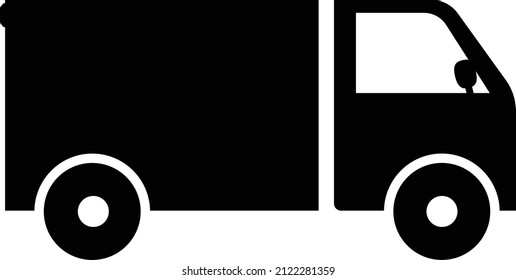 Truck icon or sign. Black lorry silhouette on white background.