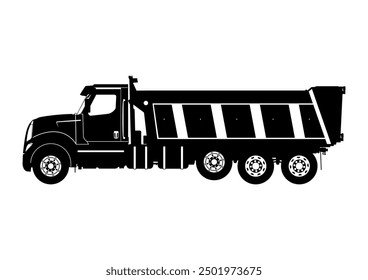 Truck icon. Silhouette of a modern heavy duty dump truck. Vector.