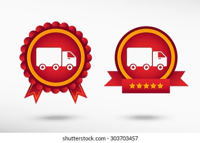 Truck icon stylish quality guarantee badges. Colorful Promotional Labels.