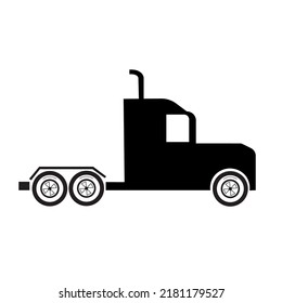 Truck icon. Symbol of heavy truck. Side view. Black and white. Vector.