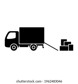 Truck icon. Van and boxes. Black silhouette. Side view. Vector simple flat graphic illustration. The isolated object on a white background. Isolate.