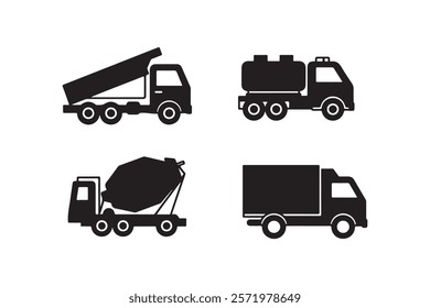 Truck Icon vector art Classic Graphic Series. Transportation Set in Flat line art Design Style. Car icon set illustration isolated silhouette on white background