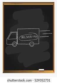 Truck icon vector. Delivery van, service concept, Minimalistic sign. Delivery truck. Vector illustration on blackboard background