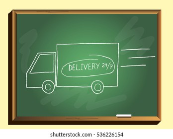 Truck icon vector. Delivery van, service concept, Minimalistic sign. Delivery truck. Vector illustration on chalkboard background